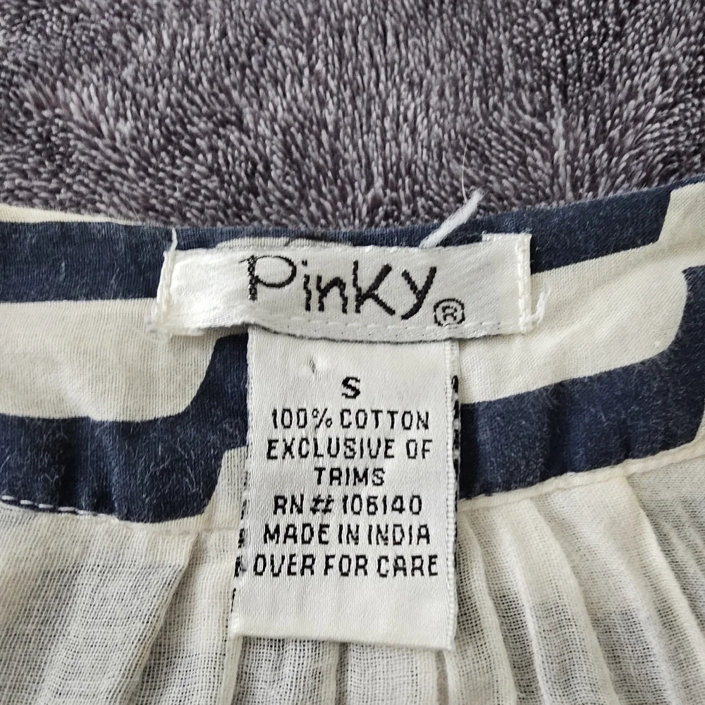 Pinky Striped Nautical Dress Cotton Racer Back Navy Blue/ Light Beige Small - Picture 4 of 11